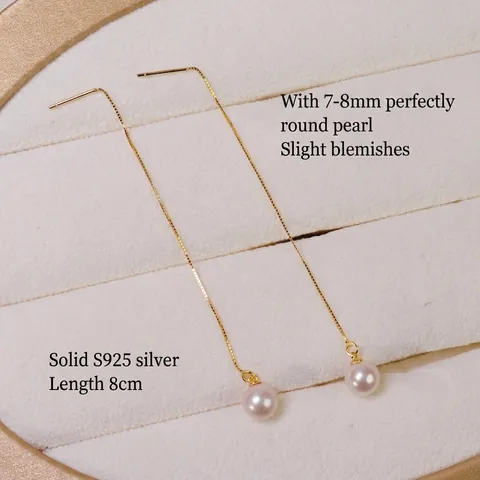 S925 Sterling Silver Freshwater Pearl Threader Earrings Long Minimalist Round Rice Pearl Elegant Dangle Jewelry For Women
