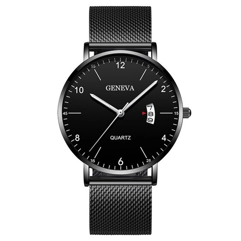 Reloj De Cuarzo De Negocios Para Hombre Caja De Aleación Luminoso Pantalla De Fecha Malla Acero Inoxidable Correa Cuero Moda Analógico