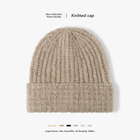 Strickmütze Winter Warm Wollmischung Gerippt Verdickt Beanie Einfach Outdoor Fischer Stil Für Herren Damen