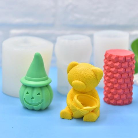 Stampo In Silicone 3D Orso Zucca Colonna Geometrica Per DIY Cottura Torta Mousse Candela Gesso Artigianato Decorativo