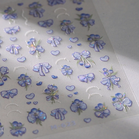 Pegatinas Arte De Uñas Relieve Láser Holográfico Lazo Corazón Perla Artificial Auto Adhesivo Ultra Delgado Manicura DIY Decoración