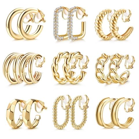 Boucles D'oreilles Créoles À Clip Alliage Strass Forme C Sans Perçage Sans Douleur Géométrique Bijoux Minimalistes Pour Femmes