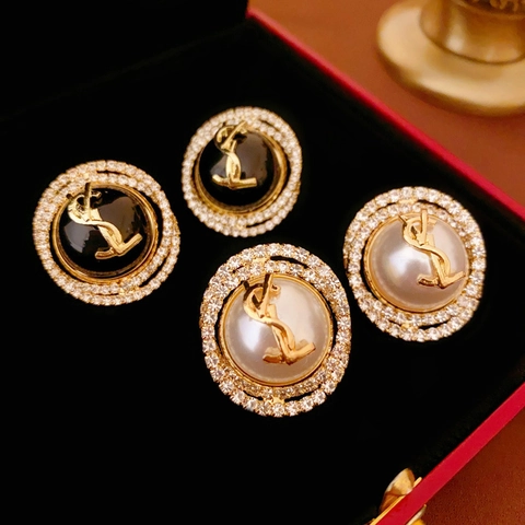 Orecchini Rotondi Con Lettere Con Perla Artificial Finta Strass E Perno In Argento Sterling 925 Stile Retro Elegante Per Donna