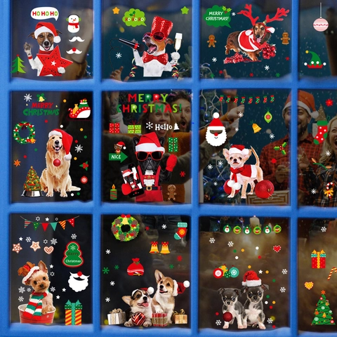 Pegatinas de Ventana de Perros de Navidad PVC Estático Patrones de Golden Retriever Corgi para Decoración de Vidrio Navideño