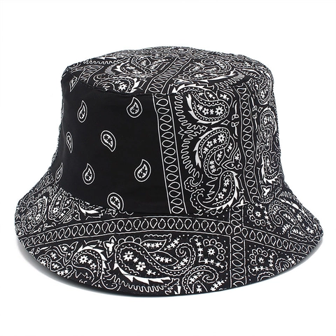 Vintage Reversible Cotton Bucket Hat Paisley Bandana Print Outdoor Sun Protection Hat For Men Women