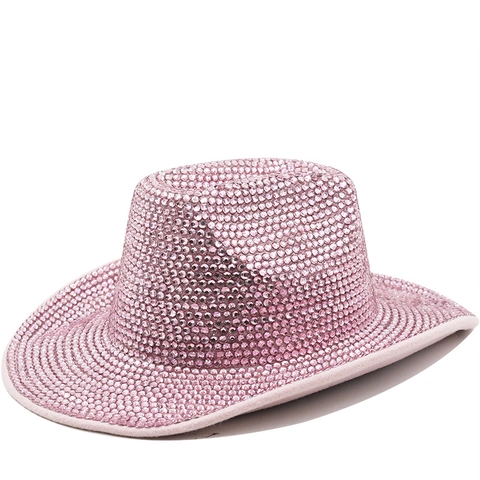Glitzernder Strass Cowboyhut Und Punk Nieten Fedora Mit Breiter Krempe Polyester Western Party Performance Für Damen Herren