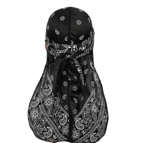 Paisley Pattern Polyester Silky Durag Long Tail Headwrap Hip Hop Pirate Cap For Men Women Breathable Sun Protection Headscarf