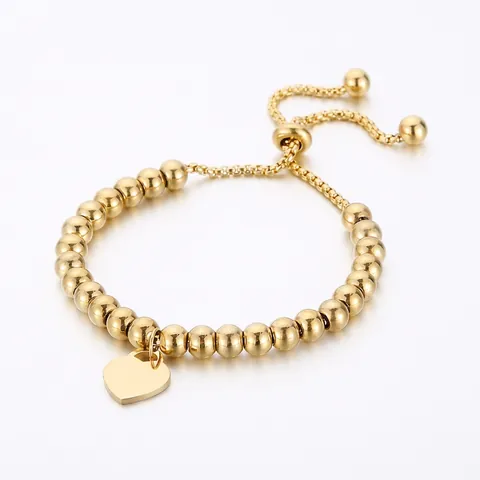 Kralenarmband Met Hartvormige Hanger Roestvrij Staal Verstelbare Bolo-Schuifketting Voor Dames Elegante Modejuwelen