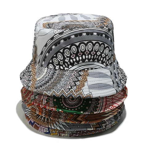 Cappello A Secchiello Bohemien Etnico Poliestere Stampa Geometrica Protezione Solare Estate Esterno Vintage Donne