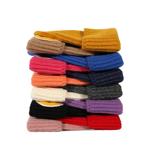 Berretto In Maglia A Coste Acrilico Caldo Inverno Elastico Patch Viso Tinta Unita Versatile All Aperto Unisex