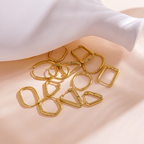 Orecchini a Cerchio Geometrici in Acciaio Inossidabile Minimalisti Placcati in Oro 14K Triangolo Rettangolo Ovale Gioielli Donna