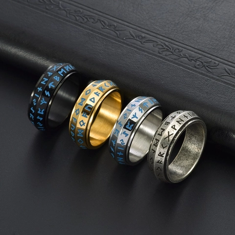 Retro Viking Runen Spinner Ring Roestvrij Staal Lichtgevend Draaibaar Heren Band Sieraden