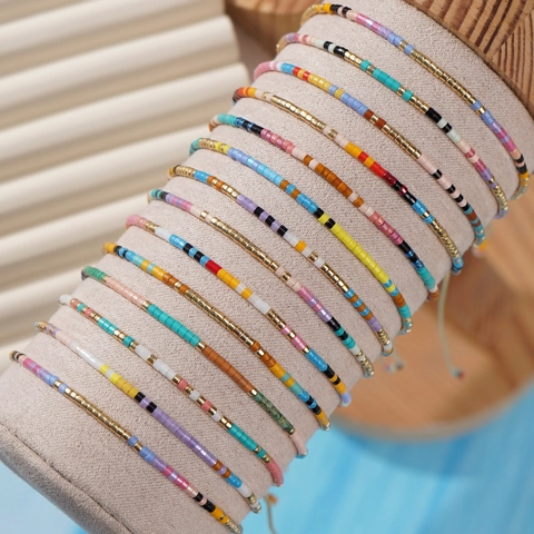 Böhmisches Handgefertigtes Glasperlen Armband Buntes Gewebtes Verstellbares Schnur Schmuck Geschenk Für Frauen Bonus Mutter