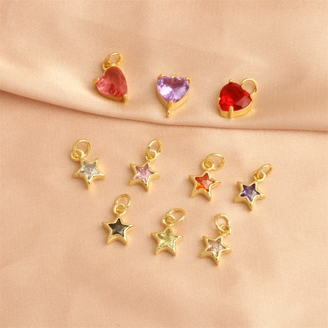 Colgantes Corazón Estrella Circón Chapados Oro 18K Cobre Para Fabricación Joyas DIY Collar Pulsera Accesorios