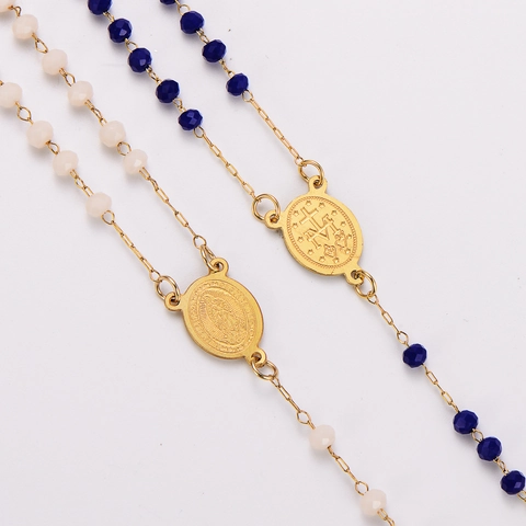 Collar Rosario Acero Inoxidable Cuentas De Cristal Medalla Milagrosa Colgante Cruz Forma En Y Religioso Moda Mujeres