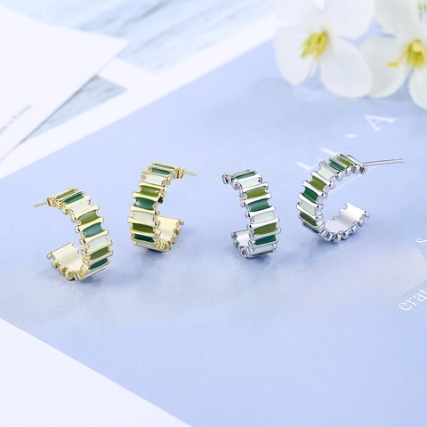 Geometrische C-Förmige Creolen Kupfer Emaille Bunte Streifen Mode Minimalistisch Damen Schmuck