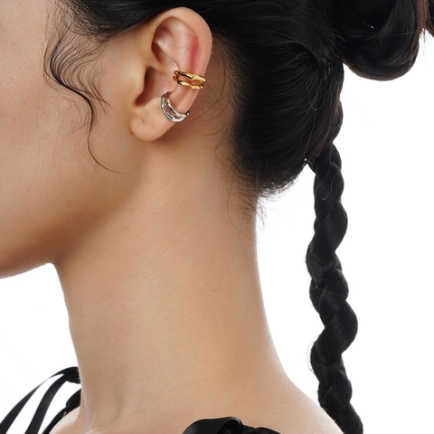 Ear Cuff In Argento Sterling 925 Per Orecchie Senza Buco Doppia Strato Texture Irregolare Gioielli Minimalisti