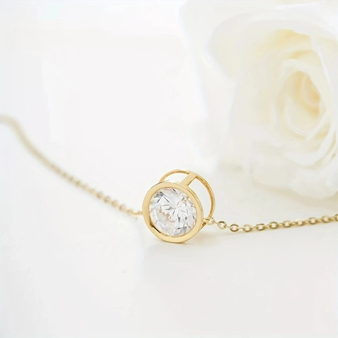 Collar Con Colgante De Circonita Redonda Minimalista Cobre Chapado En Oro De 18K Cadena En O Joyería Elegante Para Mujer