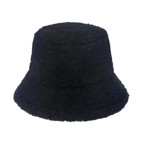 Lambswool Fleece Bucket Hat Winter Warm Solid Color Thickened Outdoor Casual Fisherman Cap For Men Women