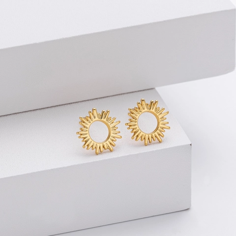 Sun Starburst Stud Earrings 925 Sterling Silver Radiant Light Hollow Geometric Minimalist Fashion Jewelry For Women