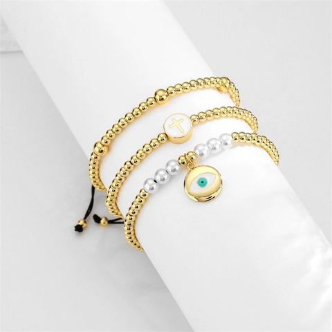 Bracciale Intrecciato Croce Malocchio Regolabile Rame Micro Intarsiato Zircone Gioielli Con Perline Per Uomini Donne Moda