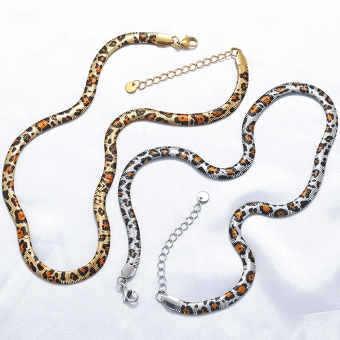 Collana in Acciaio Inossidabile con Stampa Leopardata Catena a Serpente per Donna Gioielli di Moda Personalizzati Choker
