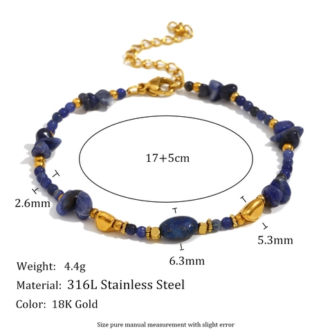 Perlenarmband Unregelmäßiger Blauer Naturstein 18K Vergoldeter 316L Edelstahl Retro Eleganter Schmuck Für Damen