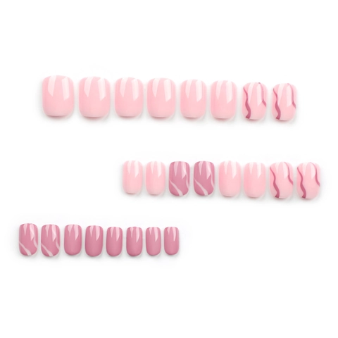Pink Nude Marble Short Square Press On Nails ABS Artificial Full Cover Fake Nails With Glue For Women Daily Wear