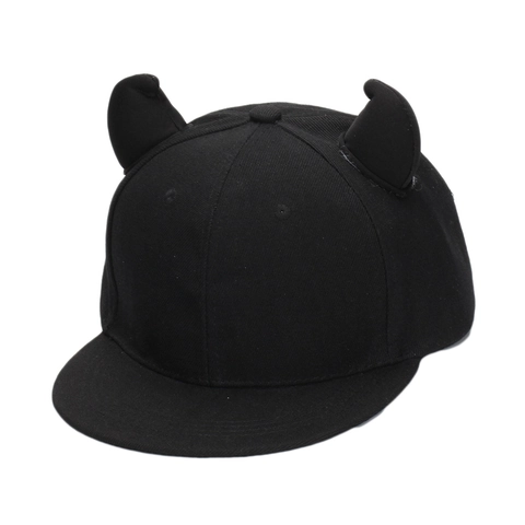 Unisex Baseballkappe Flache Krempe Snapback Hut Mit 3D Teufelshörnern Polyester Baumwolle Twill Hip Hop Verstellbar
