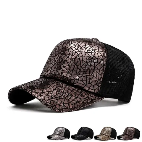 Gorra De Béisbol Moderna Patrón Geométrico Metálico Lentejuelas Malla Estilo Trucker Transpirable Sombrero De Sol