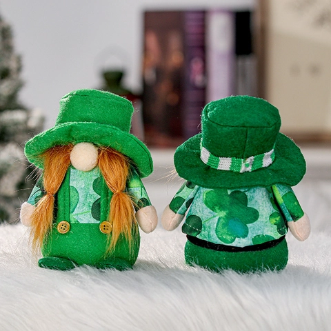 St Patrick's Day Green Gnome Faceless Doll Shamrock Pattern Irish Festival Ornament Clover Plush Decoration Home Party