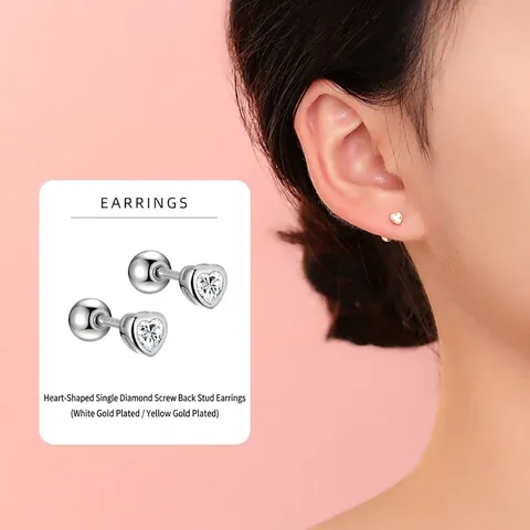 Orecchini A Cuore In Argento Sterling 925 Con Zirconi Cubici Gioielli Di Moda Minimalisti Per Donne Chiusura A Vite Sicura