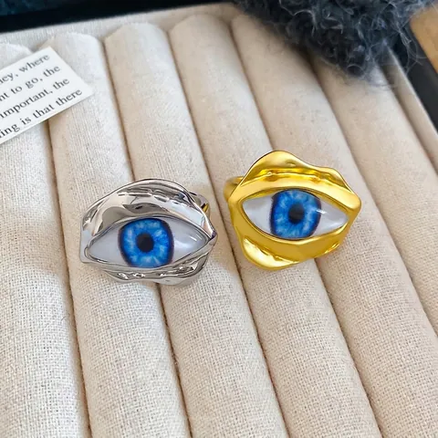 Anillo Abierto Evil Eye Metal Líquido Irregular Ajustable Estilo Corte Retro Joyería Artística Para Mujeres