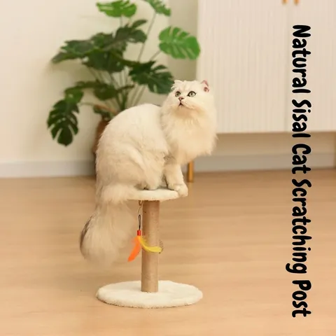 Cat Tree Scratching Post Wood Sisal Rope Cat Tower With Interactive Hanging Ball Feather For Indoor Cats Activity Center