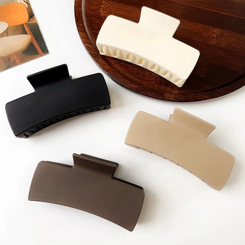 Matte Hair Claw Clip Rectangular Square Large Non Slip Retro Cowboy Style Solid Color Plastic Hair Accessories For Women