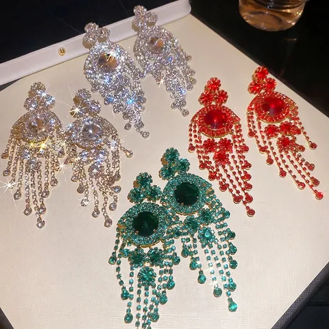 Luxuriöse Strass Quastenohrringe Mit 925 Sterling Silber Ohrstecker Lange Geometrische Runde Kristall Tropfen Party Schmuck