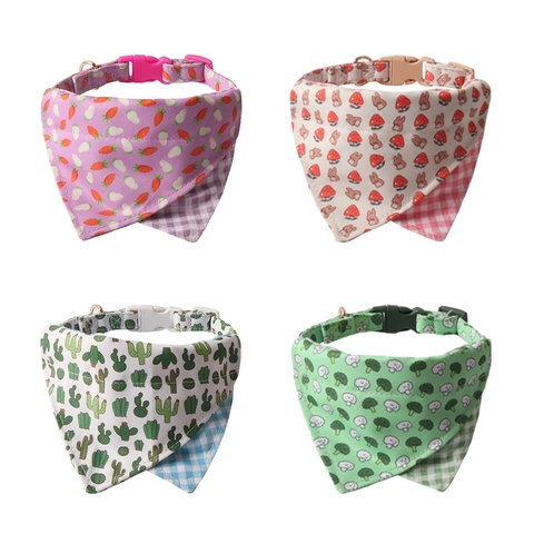 Pet Collar And Detachable Bandana Scarf Adjustable Webbing With Cartoon Print For Small Dogs Cats Quick Release Buckle