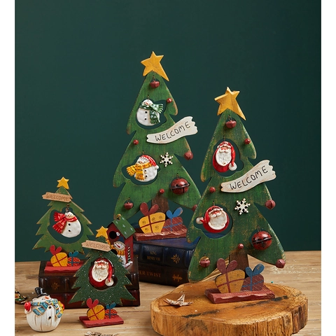 Ornement Sapin Noël En Bois Peint Main Père Noël Bonhomme Neige Décoration Table Rétro Bois Résine Métal Panneau Bienvenue Festif