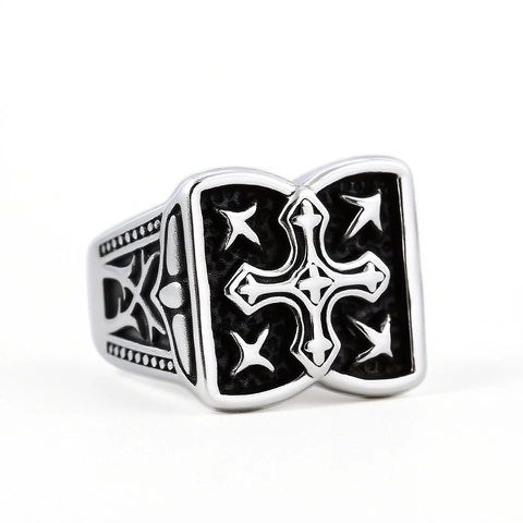 Anillo Croce Stella Retrò Acciaio Inossidabile Gotico Punk Fascia Rilievo Gioielli Per Uomo Unisex Argento Antico