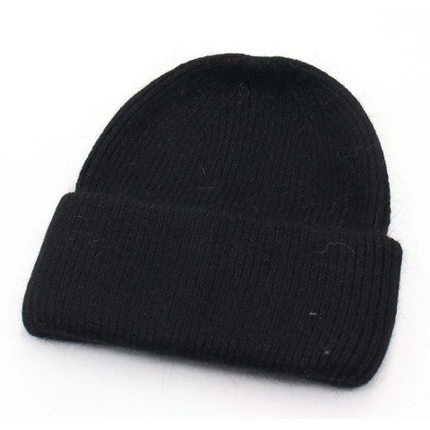 Winter Beanie Hat For Women Soft Ribbed Knit Cuffed Plush Mohair Style Warm Solid Color Outdoor Casual
