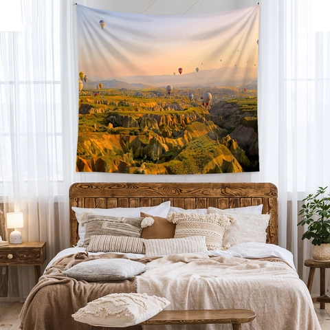 Tapiz De Pared Paisaje Globos Aerostáticos Capadocia Atardecer Naturaleza Decoración Habitación Poliéster Tela Colgante