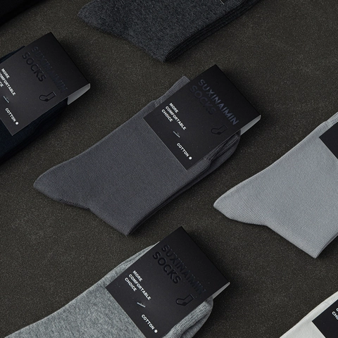 Chaussettes De Business Mi-Mollet Pour Hommes Couleur Unie Coton Respirant Antibactérien Anti-Odeur Toutes Saisons Décontracté Doux
