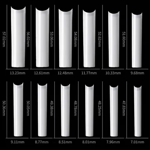 XXL Extra Long C-Curve Water Pipe False Nail Tips 504PCS Transparent Natural ABS Plastic Full Cover Press On Nails For Women DIY Manicure