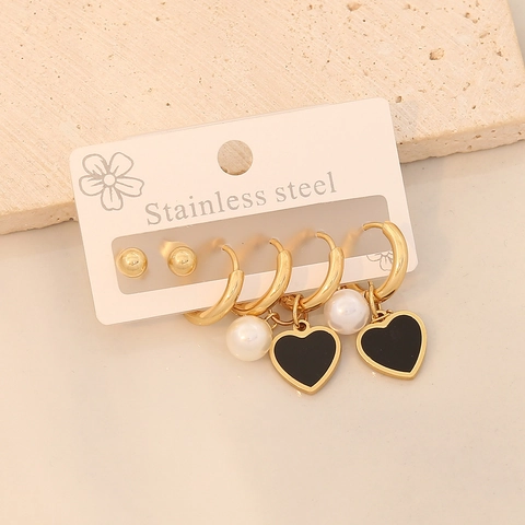 Stainless Steel Hoop Stud Earrings Gold Plated Faux Artificial Pearl Heart Star Butterfly Charm Fashion Jewelry For Women