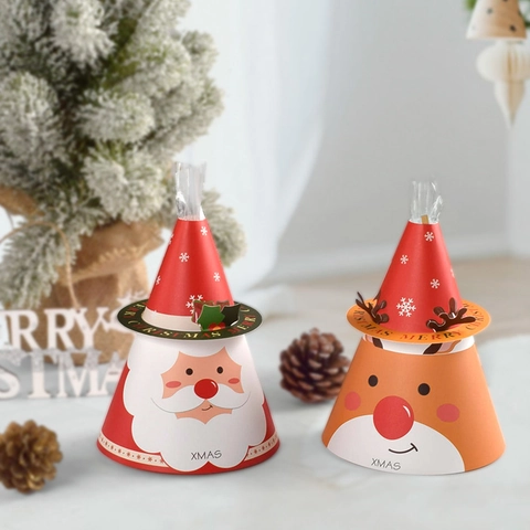 Scatole Regalo di Caramelle di Natale a Cartoni Animati Forma di Cono Carta Babbo Natale Renna Confezione per Festa
