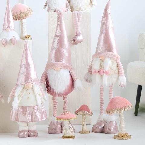 Decorazione Gnomo Di Natale Rosa Peluche Metallico Bambola Senza Volto Statuetta Nordica Per Ornamento Di Vacanza