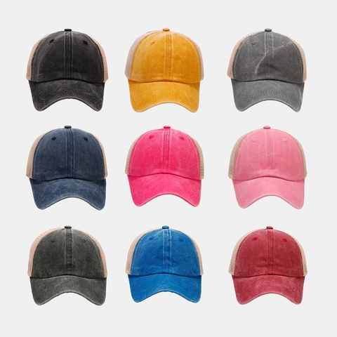 Gorra Trucker de Algodón Lavado Vintage Distressed para Hombre Mujer Transpirable Ajustable Gorra de Béisbol Sombrero de Sol