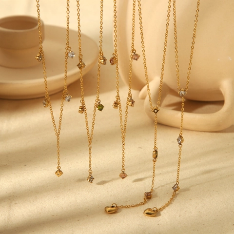 Collana A Y In Acciaio Inossidabile Placcato Oro 18K Con Zircone Pendente A Cuore Catena Minimalista Per Donna