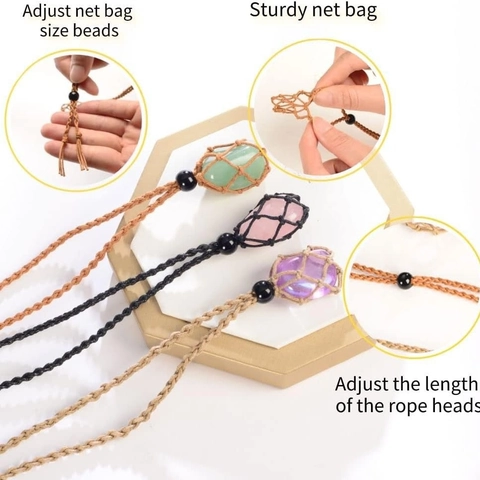Collana Con Sacco A Rete Regolabile Intrecciata A Mano Con Pendente In Pietra Di Cristallo Naturale Gioielli Boho
