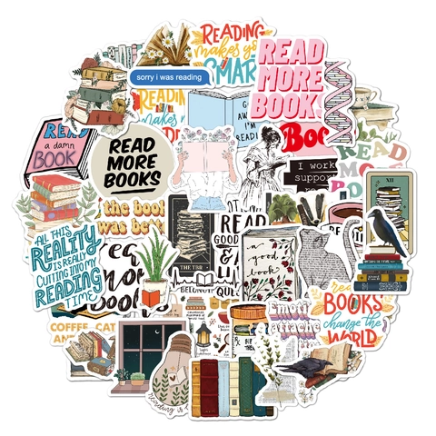 Reading Stickers Book Lover Vinyl Waterproof Decals For Laptop Water Bottle Phone Tablet Scrapbooking Aesthetic Retro Cartoon Designs